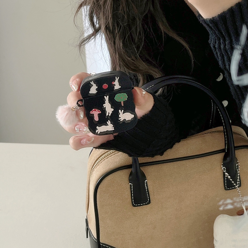 Vỏ Bảo Vệ Hộp Sạc Tai Nghe bluetooth airpods 1 / 2 / pro / 3 pro2 Bằng Da Hình Thỏ Và Nấm Dễ Thương