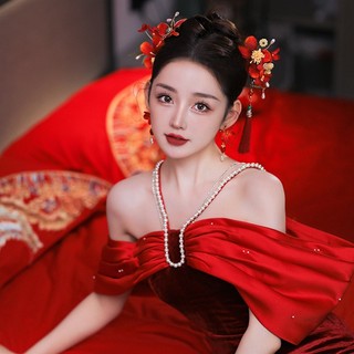 Set trâm đỏ- Phụ kiện cài tóc- Phụ kiện cô dâu