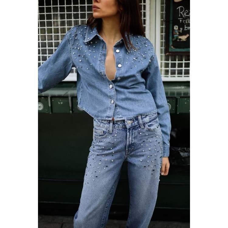 Áo Sơ Mi denim Lửng Tay Dài Cổ Bẻ Hàng Bán Sỉ 2023 4264