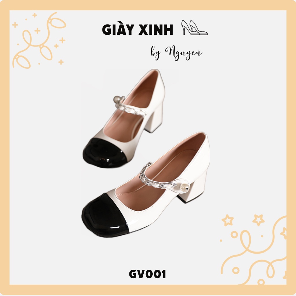 Giày cao gót đế vuông quai xích thời trang 7cm - MARY