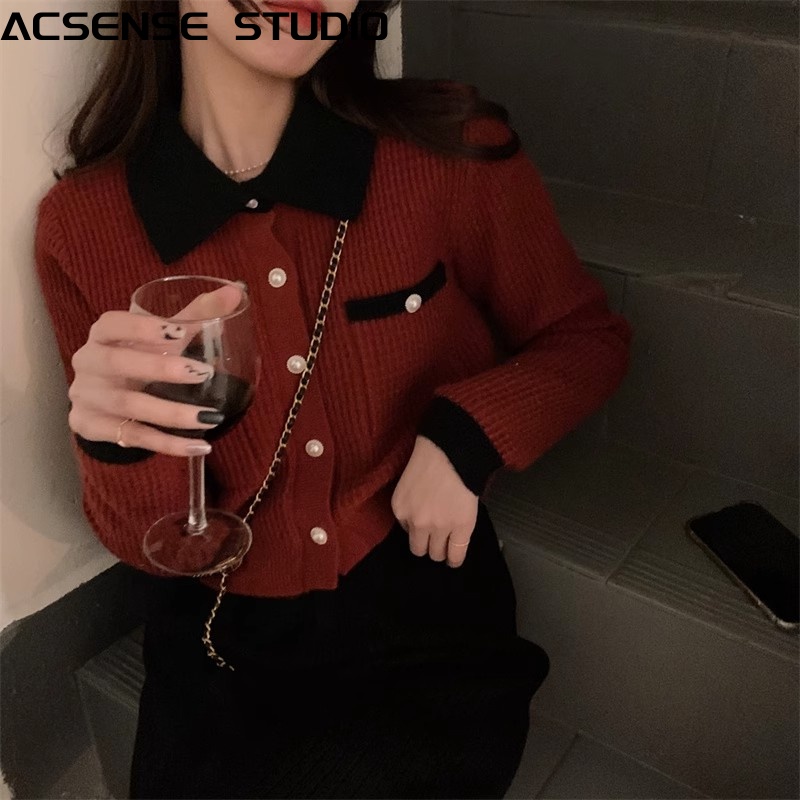 ACSENSE STUDIO Áo Len áo khoác cardigan Vintage xu hướng Cổ điển Korean WMY23A10QD 43Z231027