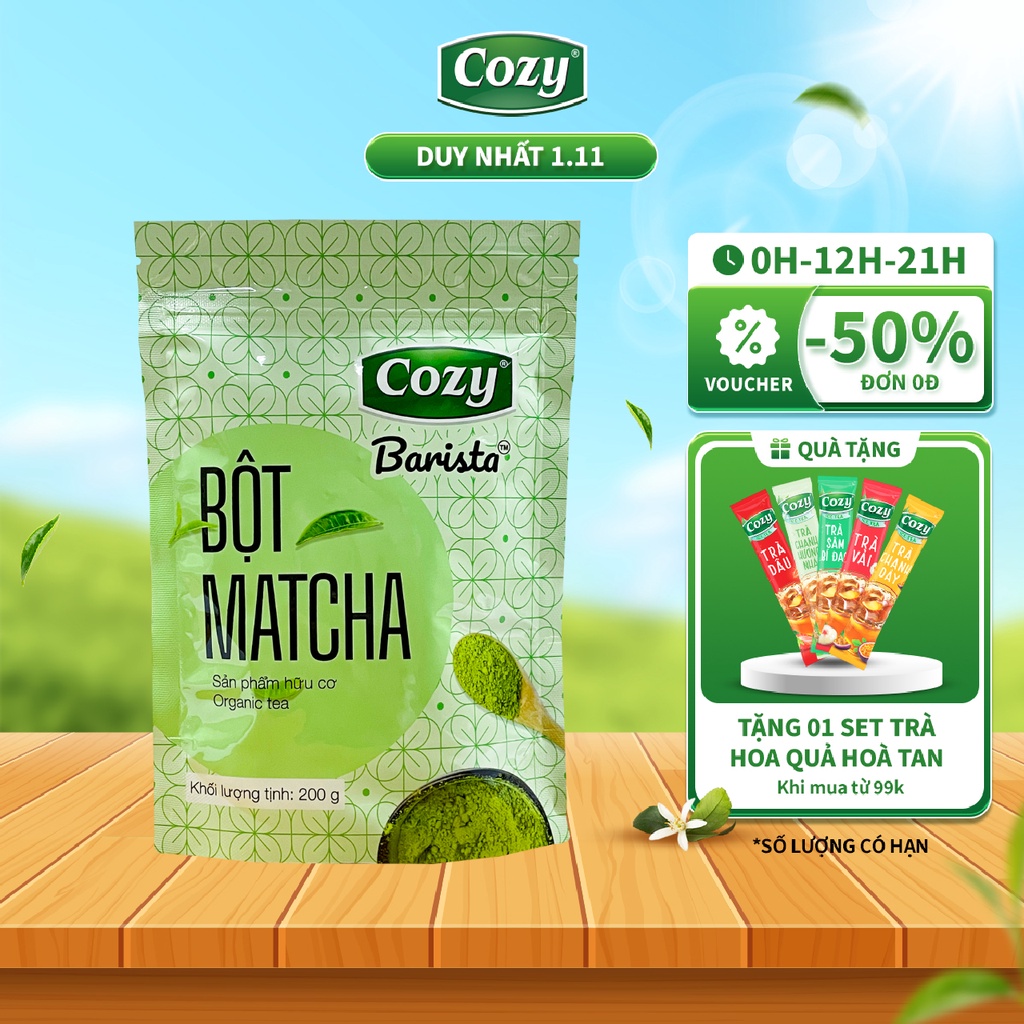 Bột Matcha Trà Xanh Cozy Từ Lá Trà Thiên Nhiên Dùng Trong Pha Chế, Làm Đẹp Gói 200G