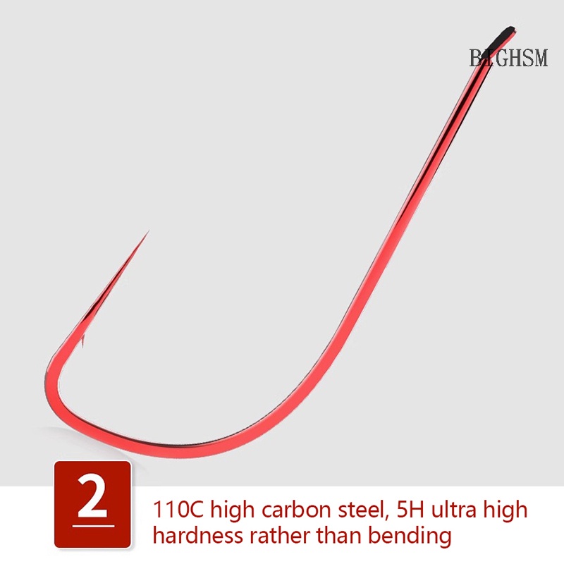 Bighsm Set 10 Lưỡi Câu Cá Bằng Thép carbon Màu Đỏ Sọc Trắng skk