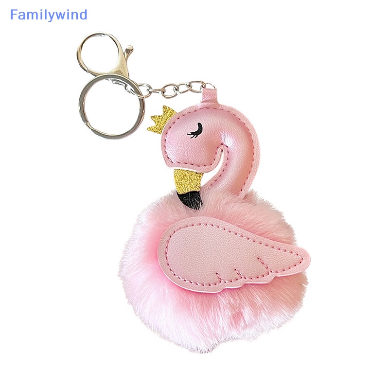 Familywind > Móc Chìa Khóa Xe Hơi / Ví Da pu Hình Thiên Nga Đính Quả Bông Bằng Lông Nhung Dễ Thương