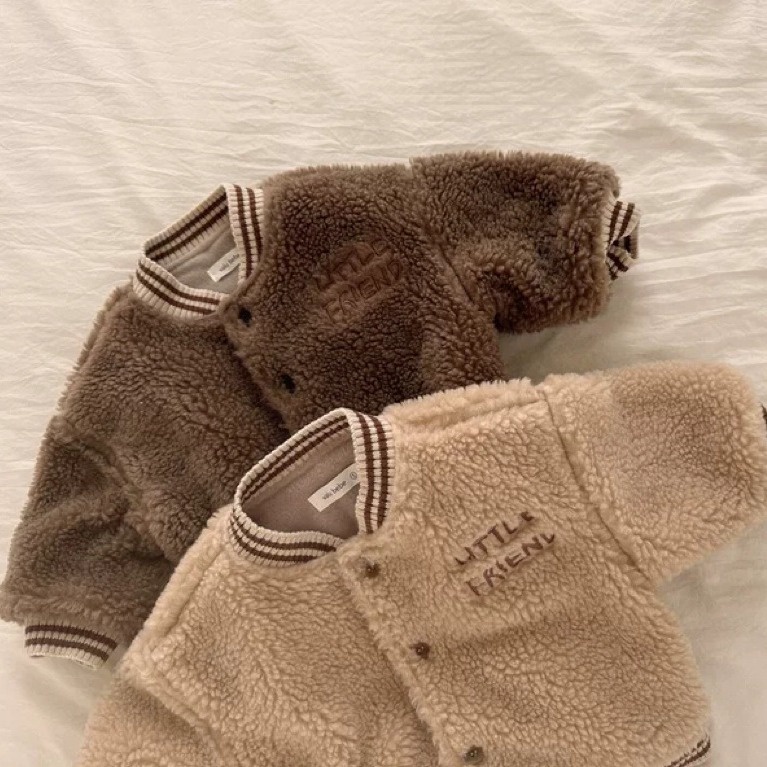 Áo Khoác Bóng Chày Tay Dài Lót Lông Cừu Dày Dặn Giữ Ấm Phong Cách Hàn Quốc Thời Trang Thu Đông Cho Bé