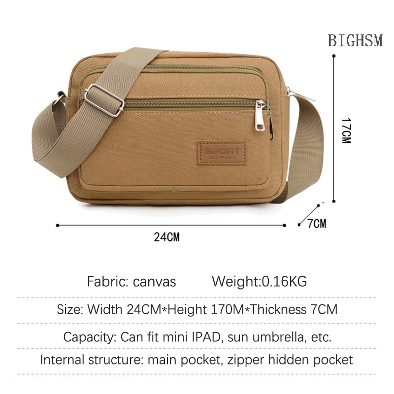 Bighsm Túi Đeo Chéo canvas Nhiều Ngăn Nhỏ Nhắn Giản Dị Dành Cho Nam skk