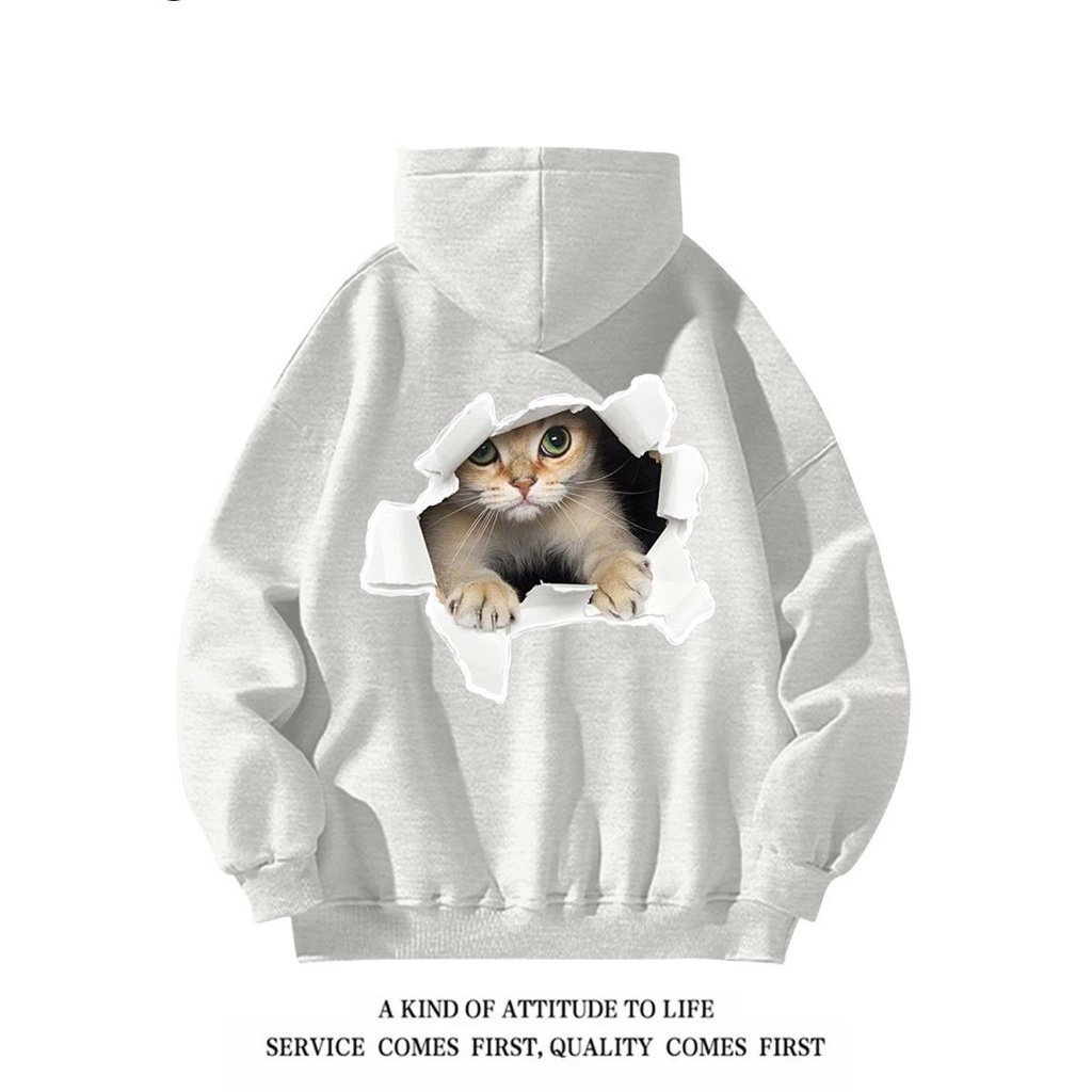 Áo Hoodie Tay Dài Dáng Rộng In Hình Mèo niche Phong Cách Mỹ Thời Trang Thu Đông Dành Cho Nam Nữ