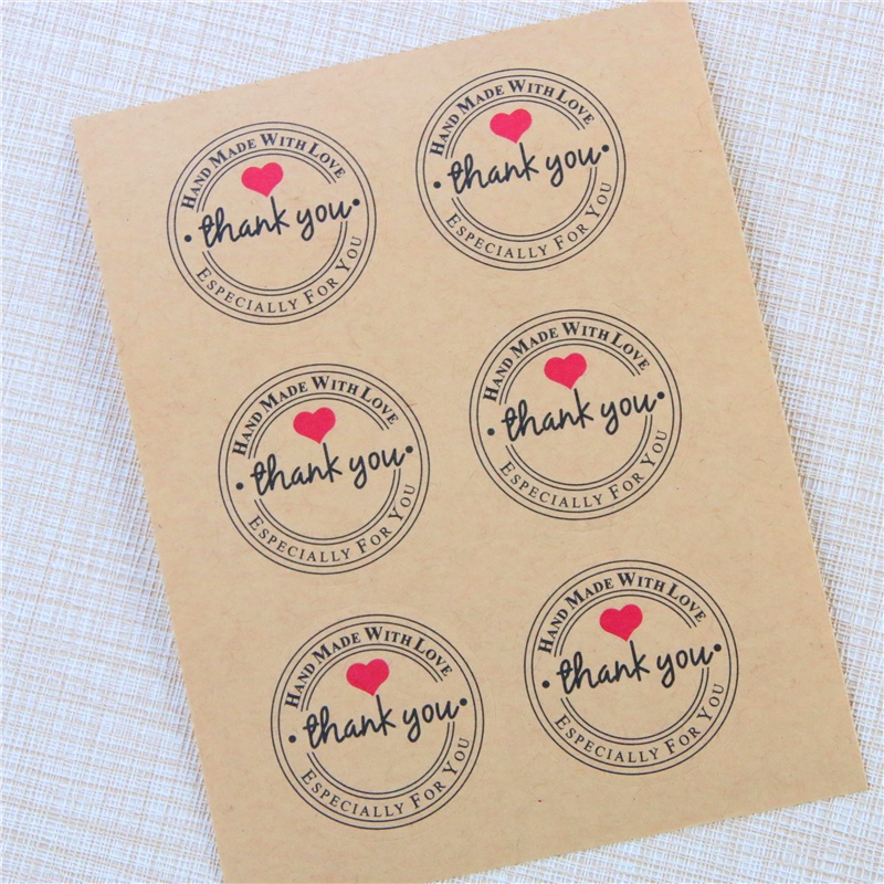 Miếng Dán Giấy kraft Tự Nhiên In Chữ thank you 1inch j7f3 Dùng Trang Trí Đa Ứng Dụng