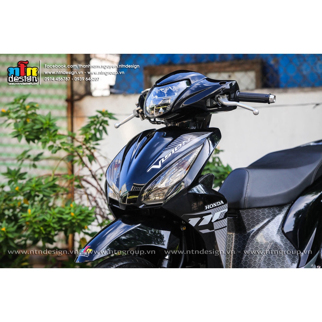 Tem rời Vision 2015 xe đen - mẫu sọc xám trắng đơn giản - không bay màu