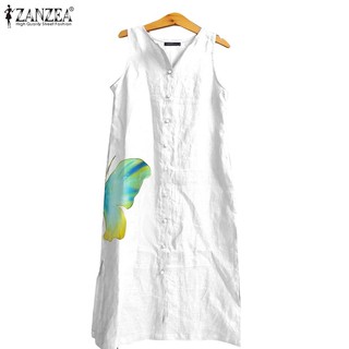Đầm dài ZANZEA không tay cổ tròn in họa tiết thời trang cho nữ