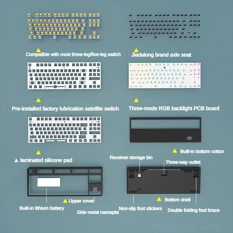 Dk87 Bộ Bàn Phím Cơ Chơi Game Không Dây bluetooth 2.4g Màu Vàng / Nâu