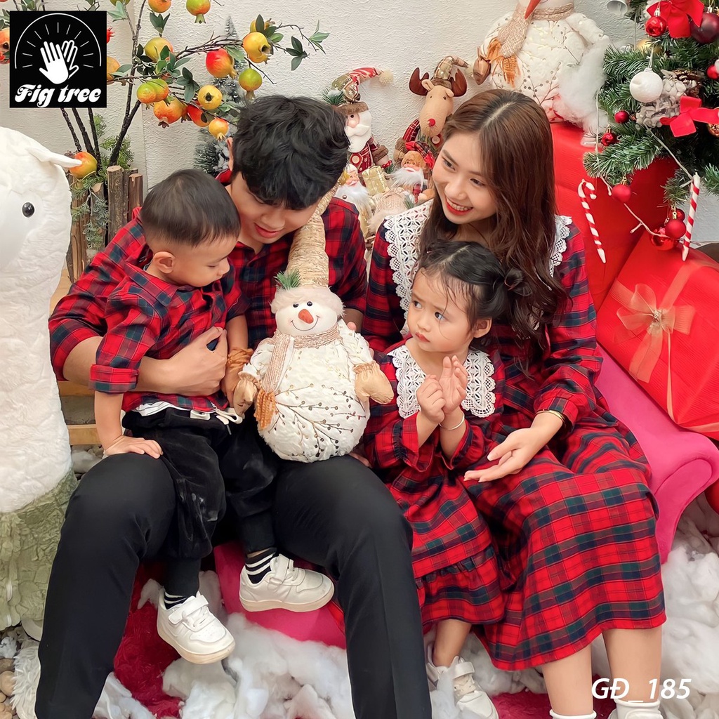 Combo Đồng Phục Gia Đình Fig Tree Sọc Caro Đỏ Noel -Tết 2024