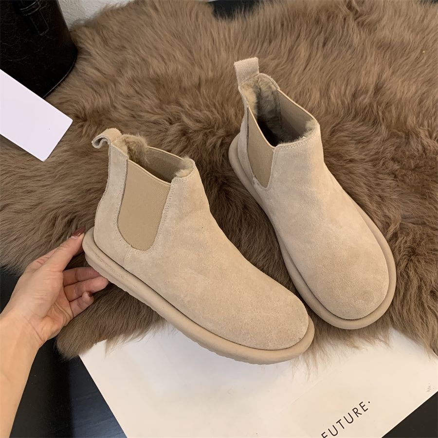 Chelsea Giày Bốt Da Đế Bằng Phong Cách Anh Quốc Thời Trang Thu Đông 2023