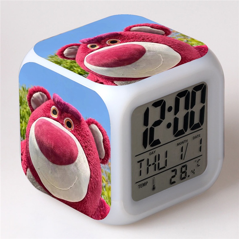 DISNEY Miniso Đồng Hồ Báo Thức Hai Chiều Hình Gấu Dâu Tây Thay Đổi Màu Sắc Làm Quà Tặng Sinh Nhật Cho Bé