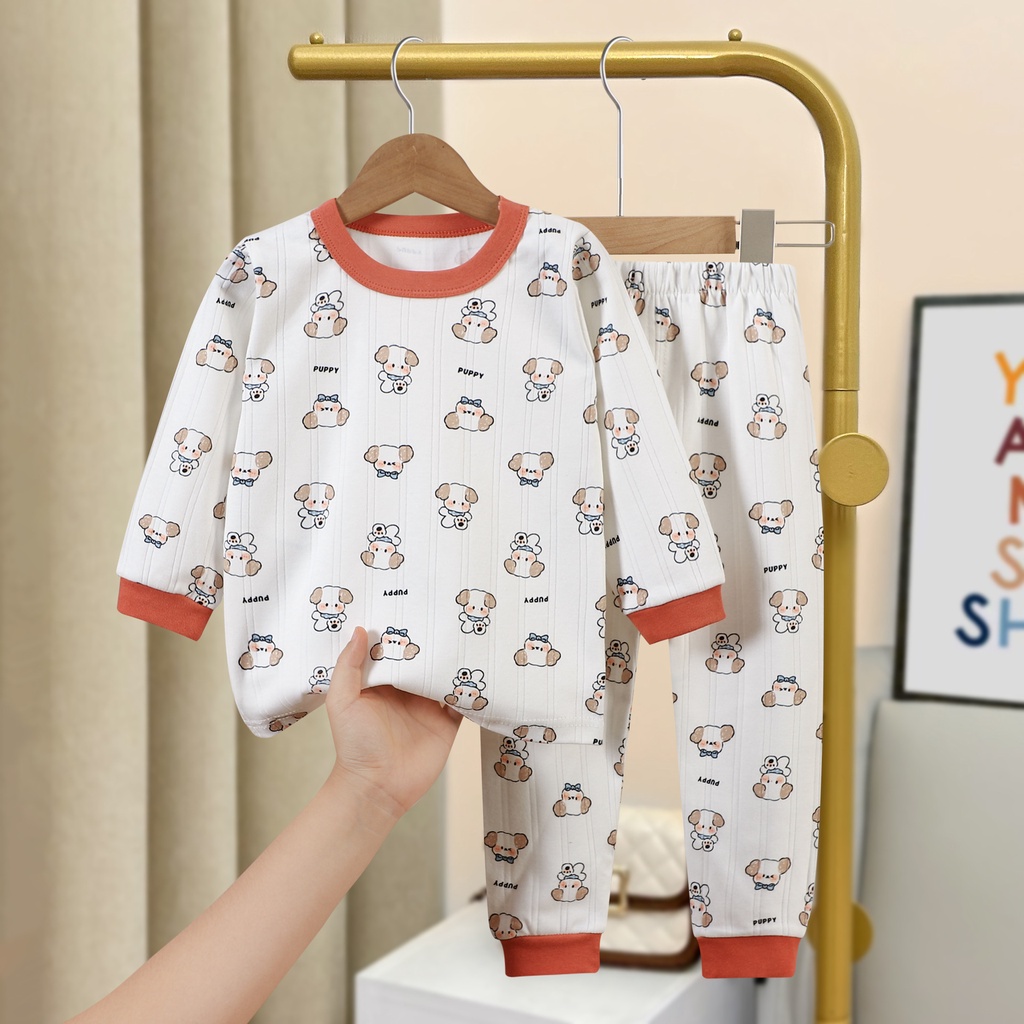 Bộ Đồ Ngủ 2 Món Tay Dài Cổ Tròn In Họa Tiết Hoạt Hình Dễ Thương Cho Bé