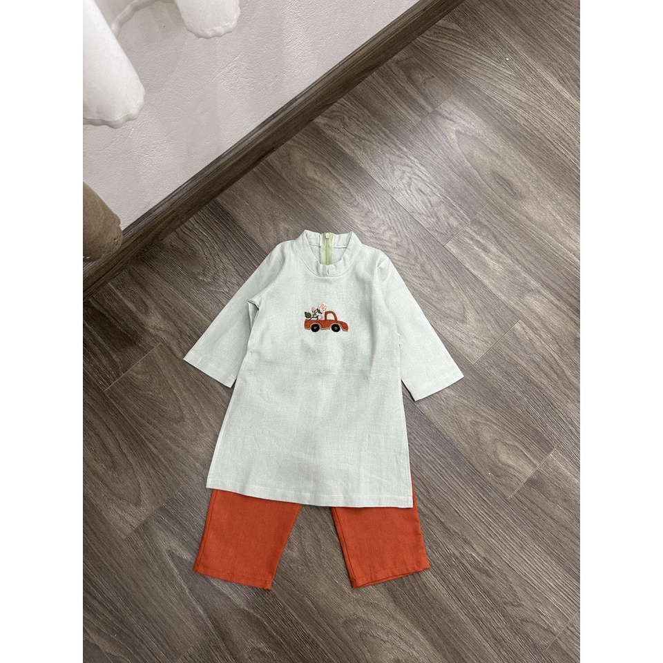 BADT015 Áo dài bé trai - chất liệu linen thêu tay - 1-6 tuổi