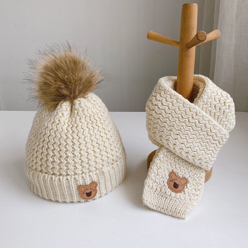 Set Áo Hoodie + Khăn Choàng Hình Gấu Dễ Thương Cho Bé 0-3 Tuổi