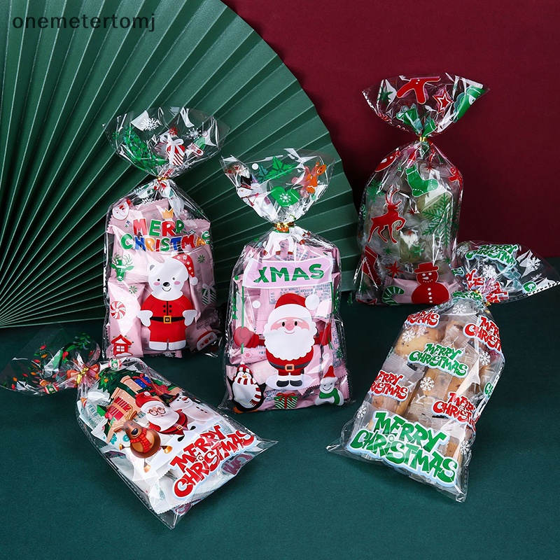 Onemetertomj Set 50 Túi Nhựa Đựng Bánh Kẹo Giáng Sinh Làm Quà Tặng Bông Tuyết Ông Già Noel Đóng Gói Quà Tặng Năm Mới