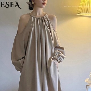  Đầm Nữ Tay Dài Hở Vai Dáng Rộng Phong Cách Hàn Quốc