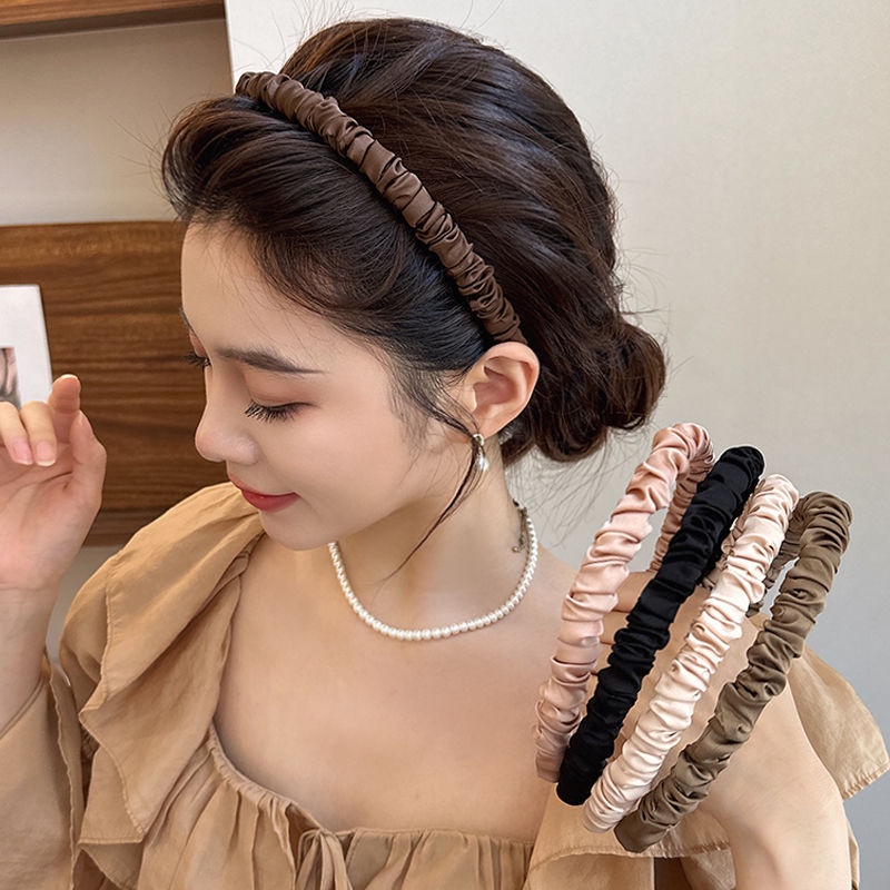 Băng Đô Cài Tóc Bằng satin Màu Cà Phê Kiểu Pháp Thanh Lịch Thời Trang