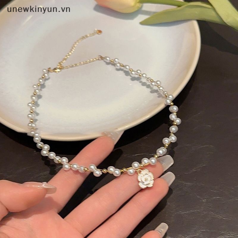 Vòng cổ Ngọc Trai Hình Hoa Trà Đính Hoa Trà Phong Cách uu Thanh Lịch Thời Trang Cho Nữ