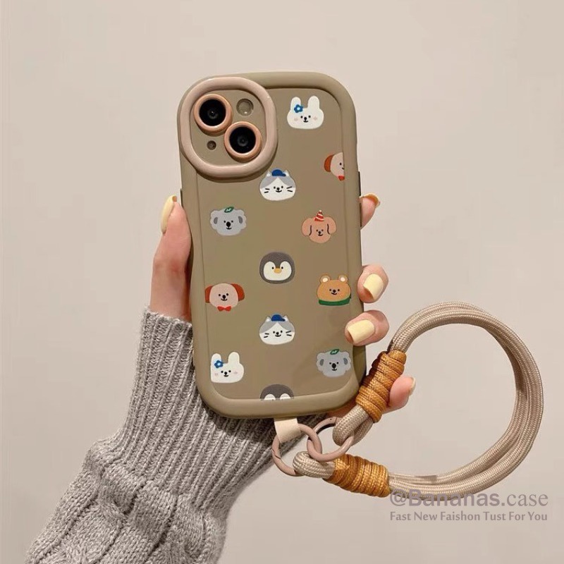 Ốp Điện Thoại Hình Gấu Dễ Thương + Dây Đeo Cho iphone 15 14 13 12 11 pro max x xr xs max 7 8 plus