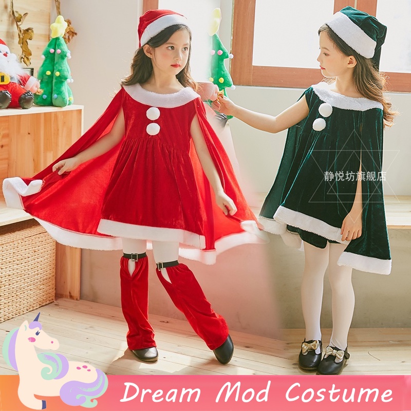 Trang Phục Hóa Trang Ông Già Noel Màu Đỏ / Xanh Lá Kèm Áo Choàng Cho Mẹ Và Bé