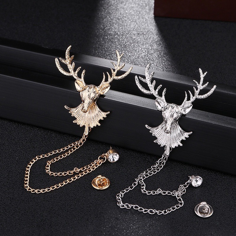 Cài Ngực Áo Thiết Kế Hình Dây Xích Đính Đá Phong Cách Retro Hàn Quốc Dành Cho Nam