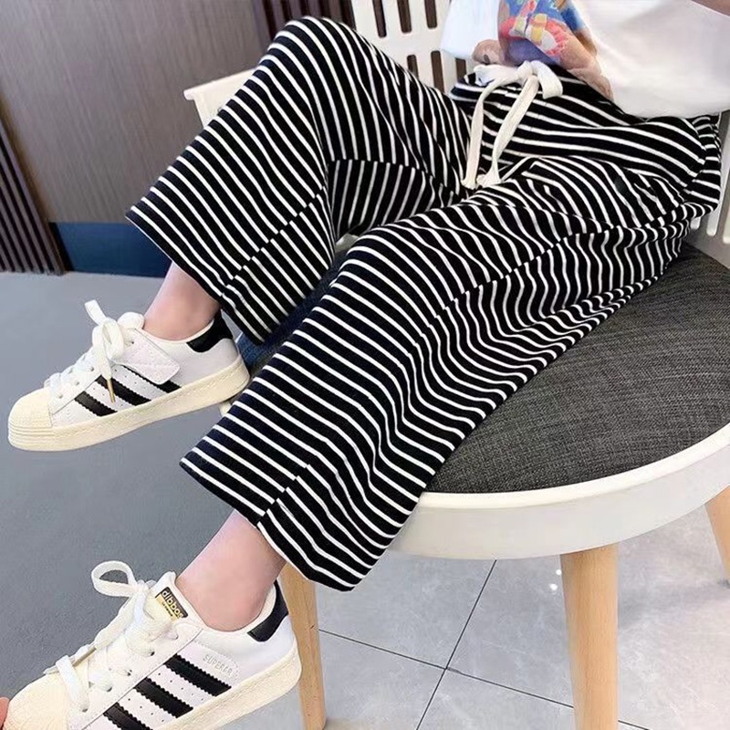 Quần Dài cotton Ống Rộng Họa Tiết Kẻ Sọc Thời Trang Xuân Thu Phong Cách Hàn Quốc Cho Bé Gái 5-12 Tuổi