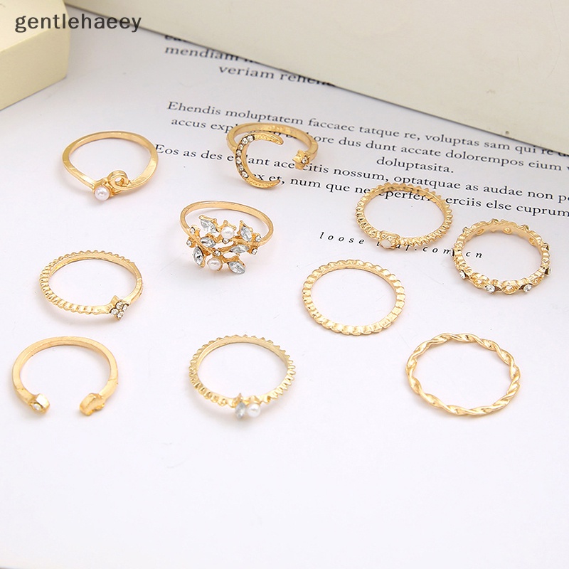 Gent set 10 Nhẫn Đeo Khớp Ngón Tay Màu Vàng Kim Cổ Điển Hình Trăng Sao Ngọc Trai Tình Yêu Thời Trang Đơn Giản Sáng Tạo