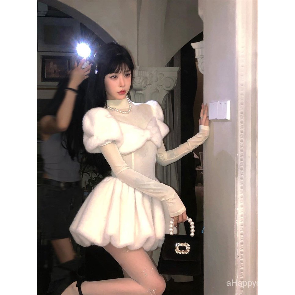 Đầm Công Chúa Phủ Lông Phong Cách Giáng Sinh Thời Trang Mùa Đông Kiểu Mới Cho Nữ