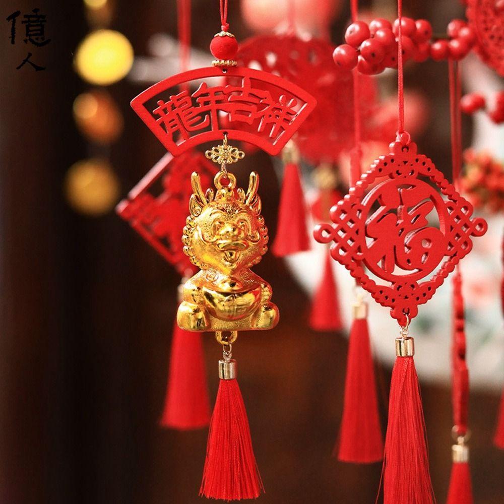 Avalentine Mặt Dây Chuyền Gỗ Hình Rồng Phối Tua Rua Phong Cách Trung Hoa Sáng Tạo Trang Trí Năm Mới
