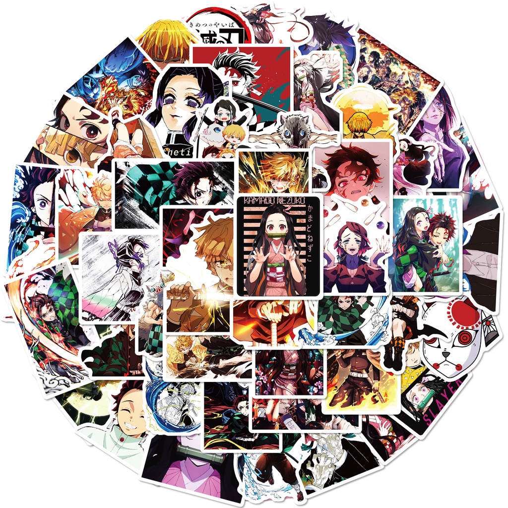 Bộ 50 Đề Can Dán Trang Trí Mũ Bảo Hiểm / Bút Chì Hình anime demon slayer kimetsu no yaiba tanjirou