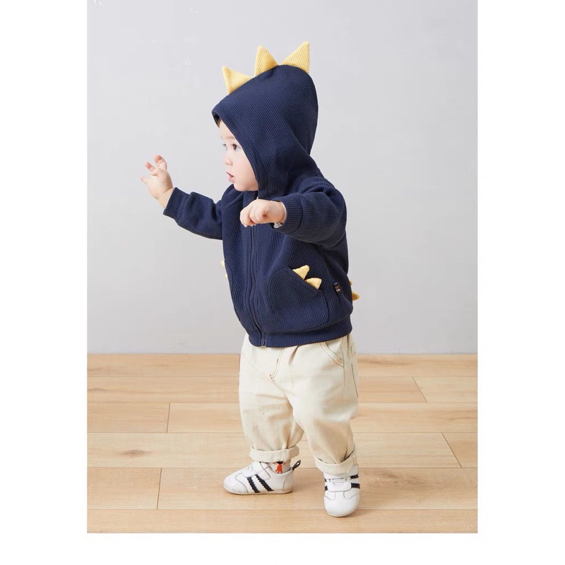 Áo khoác gấu-khủng long, áo khoác có nón chất len tổ ong mềm cho bé