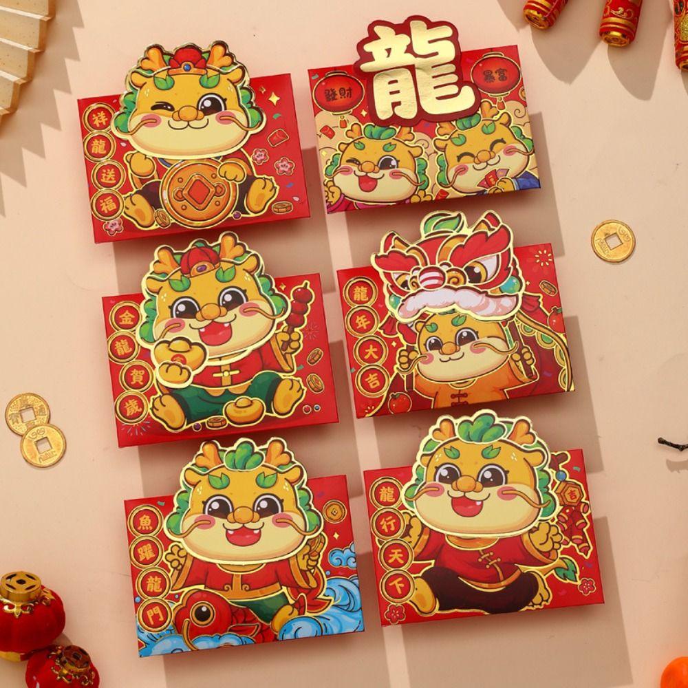 Mmluck Set 6 Bao Lì Xì Năm Mới 2024 Họa Tiết Rồng Hoạt Hình Phong Cách Trung Hoa