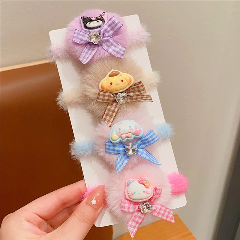 SANRIO Băng Đô Bằng Da Phủ Lông Không Làm Tổn Thương Tóc Cho Bé Gái