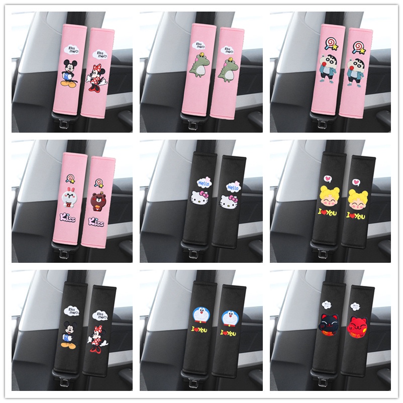 1 Cặp Đai Đeo Vai Gắn Dây An Toàn Xe Hơi Họa Tiết Hoạt Hình Dễ Thương