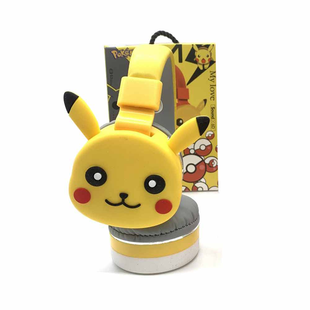 Pokemon Pikachu Bluetooth Headphone Wireless Headset Stereo Earphone Mic yellow