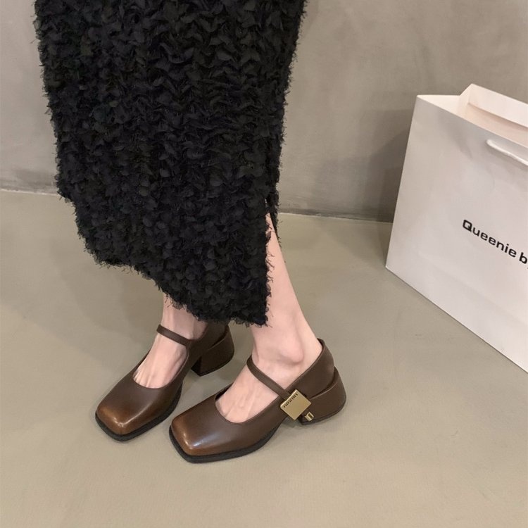 Giày Da pu Gót Thấp Mũi Vuông Phong Cách Anh Quốc Cổ Điển Thời Trang Cho Nữ