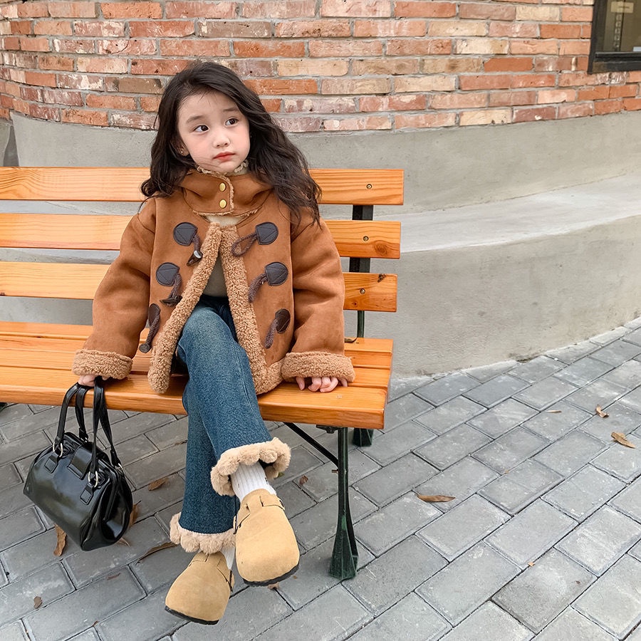 ❤Áo Liền Quần Ống Loe Lót Lông Cừu Dày Dặn Thời Trang Mùa Đông Hàn Quốc 2023 Cho Bé Gái