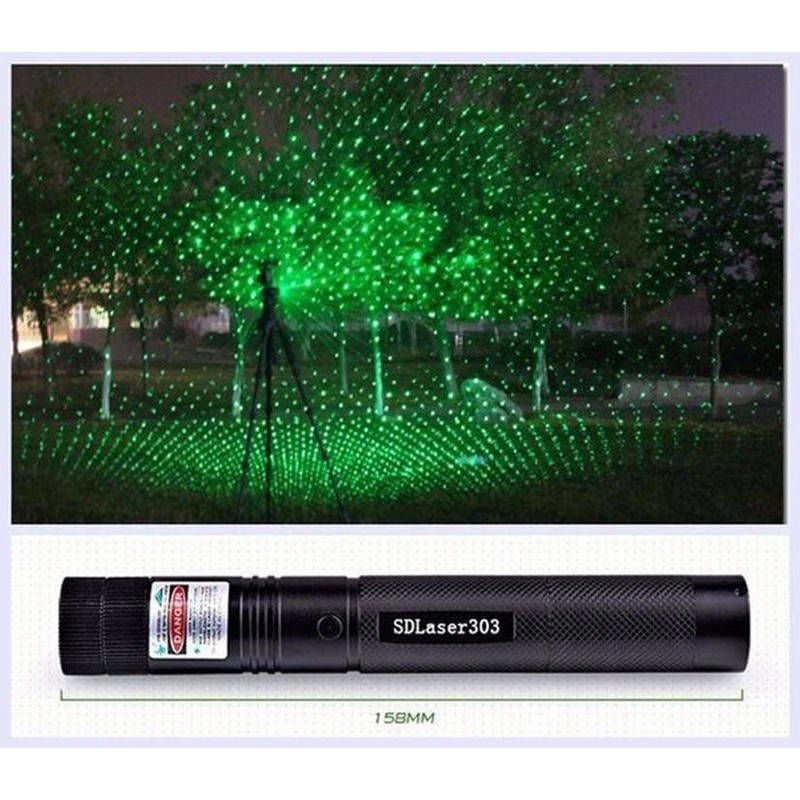 Đèn pin mini laser 303 tia sáng xanh siêu sáng, đèn laser siêu mạnh cao cấp gồm pin, sạc và khóa bút trình chiếu lazer