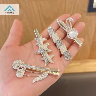 Velishy kẹp tóc kim loại đính đá lấp lánh thời trang