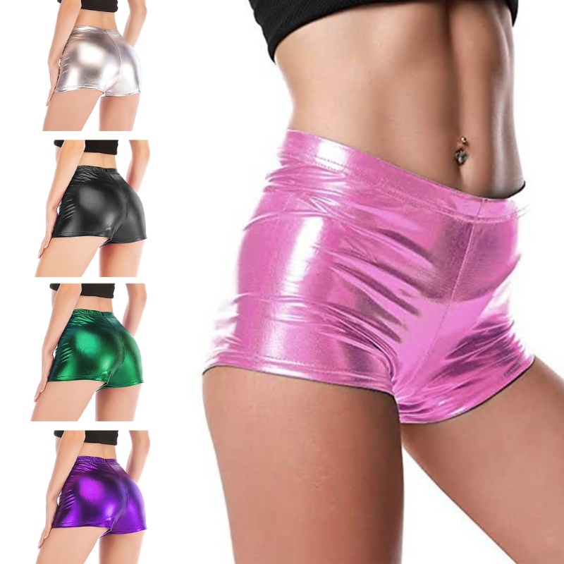[SUIT *] Quần short da PU lấp lánh dành cho nữ Quần short khiêu vũ Bodycon Quần short Mini