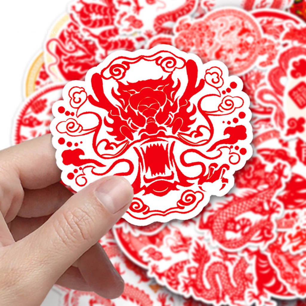 Bộ 50 Miếng Dán Hình Rồng Trung Hoa Chống Thấm Nước Trang Trí Điện Thoại / Ván Trượt / laptop