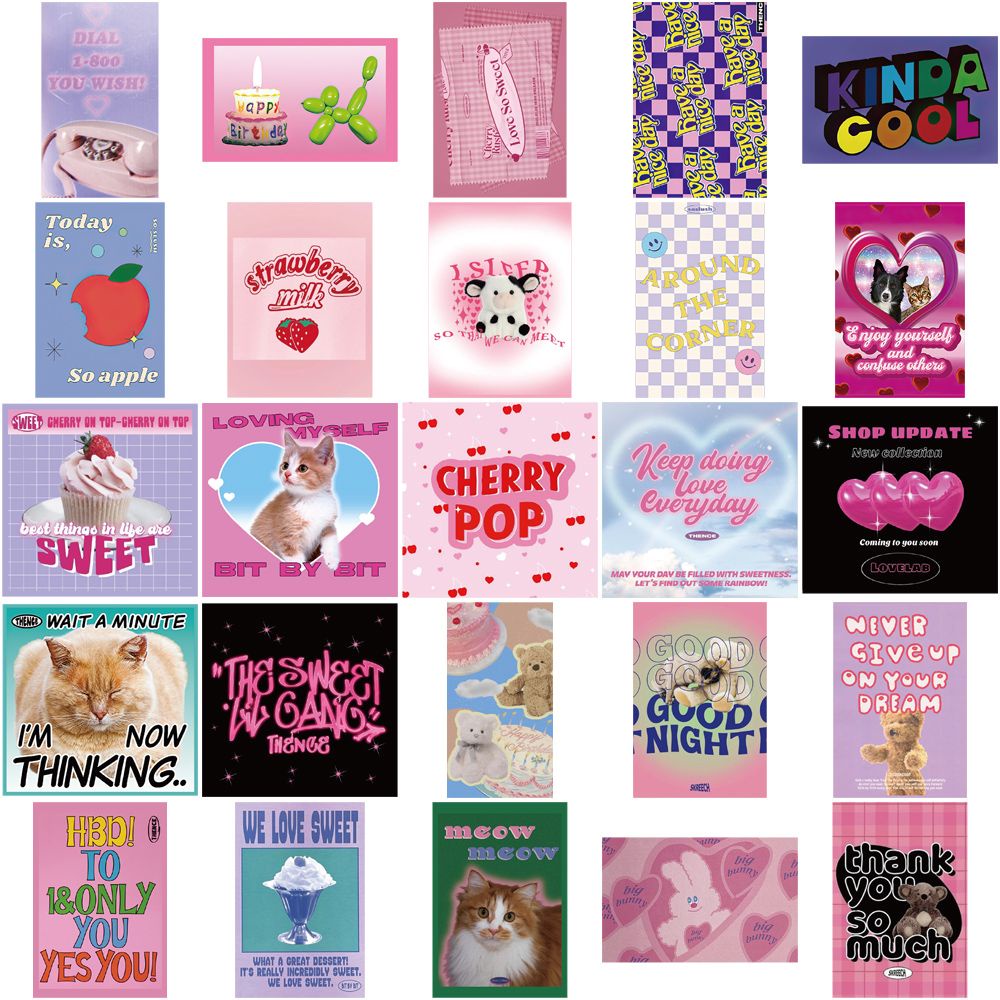 Bộ 64 Miếng Dán Trang Trí Mũ Bảo Hiểm / Bút Chì Chống Thấm Nước Họa Tiết graffiti Màu Hồng Xinh Xắn