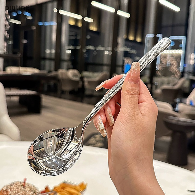 Piqt Muỗng Ăn Lẩu / Súp Bằng Thép Không Gỉ Tay Cầm Dài Sáng Tạo Phong Cách Hàn Quốc Cho Nhà Bếp Gia Đình
