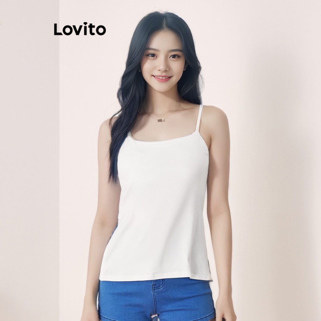 Lovito Áo sơ mi xẻ tà đơn giản Preppy cho Nữ L56ED015 (Trắng)