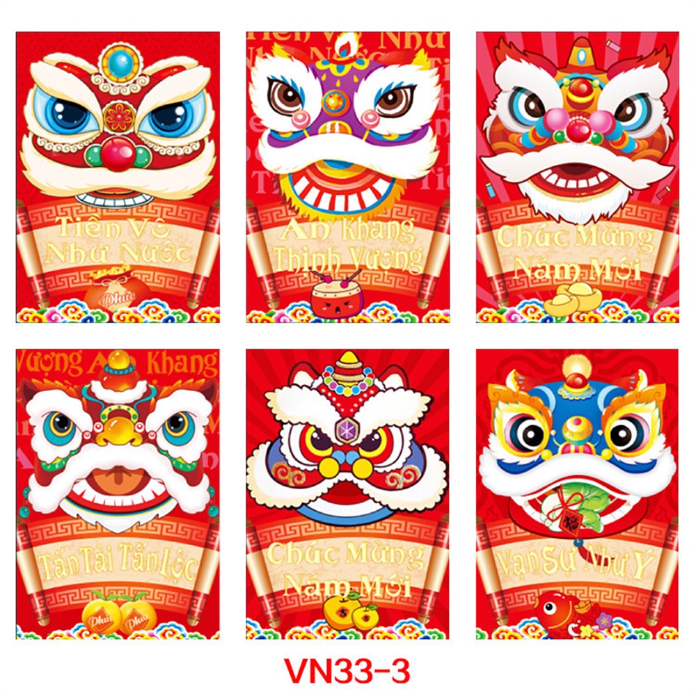 Bao Lì Xì Năm Mới Màu Đỏ Họa Tiết Hoạt Hình Phong Cách Trung Hoa Cho Bé