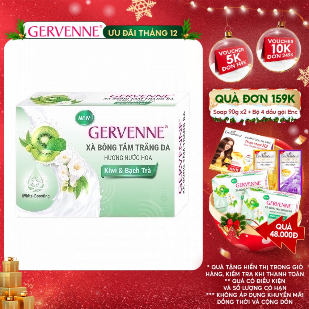 Xà bông tắm trắng da hương nước hoa Gervenne Kiwi & Bạch Trà 90gr