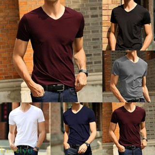 ⭐LOVE⭐ Trackless Short Sleeve Vneck Men's Ice Silk T shirt Japan Slim Fit L 3XL